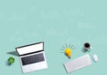 Digital graphs and hexagon grids with computers with a light bulb Royalty Free Stock Photo