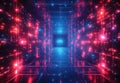 Digital Grid with Glowing Connections on Dark Background - High-Quality Abstract Cyber Structure with Red Lights for Tec
