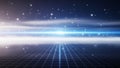 Digital grid landscape with glowing light and starry sky background image photo Royalty Free Stock Photo