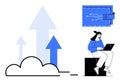 Digital growth with cloud technology and electronic wallet concept, featuring a user with a laptop Royalty Free Stock Photo