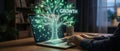 Digital growth tree with binary code on laptop screen, person typing, concept of business development, technology, and innovation Royalty Free Stock Photo