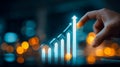 Digital growth visualization with rising bar chart and hand interaction Royalty Free Stock Photo