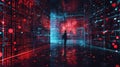 Digital Guardian: Navigating the Future of Cybersecurity, A man stands in front of a glowing blue circle