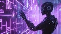 Digital Guardian Robot Protecting Data Streams with Holographic Cybersecurity Visuals