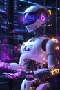 Digital Guardian Robot Protecting Data Streams with Holographic Cybersecurity Visuals