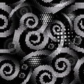 Digital halftone spirals vector seamless pattern. Dotted spiral lines abstract geometric background. Repeat backdrop Royalty Free Stock Photo