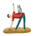 Yoga man with a cat