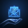 Digital hand and email sign. AI mailing, email icon, inbox logo, envelope symbol Royalty Free Stock Photo