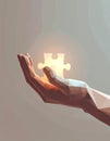 Digital Hand Holds Glowing Puzzle Solution Royalty Free Stock Photo