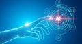 Digital hand interacts with A I generate interface with icons AI artificial intelligence technology Royalty Free Stock Photo