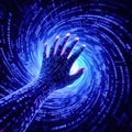 Digital Hand Reaching into Binary Vortex Royalty Free Stock Photo