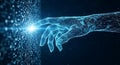 Digital hand touching a glowing data stream, representing artificial intelligence and future technology Royalty Free Stock Photo