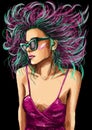 Digital handdraw fashion illustration with a beautiful girl Royalty Free Stock Photo