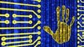 Digital Handprint On Datastream Circuit Board
