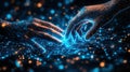Digital hands touching, connection, network, abstract background