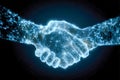 Digital handshake formed by glowing interconnected particles symbolizing futuristic technology collaboration and network Royalty Free Stock Photo