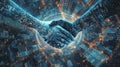 Digital Handshake Over Glowing Cityscape at Night Royalty Free Stock Photo