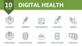 Digital Health icon set. Collection of simple elements such as the online doctor, thermometer, heart rate monitor, pulse