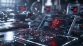 Digital health warning system detecting symptoms alerts in futuristic control room environment