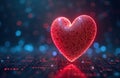 Digital heart formed by binary code. Valentine Day tech expression. AI love communication. Heart shaped code on digital surface.