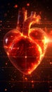 Digital Heart Monitoring on Grid Background with Abstract Red Glowing Heart and Bokeh