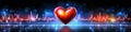 Digital Heart Monitoring on Grid Background, Glowing Red Heart Icon, Vector Style Art