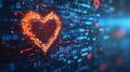 Digital heart symbol on binary code background, glowing pixels, technology concept Royalty Free Stock Photo