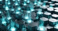 Digital Hexagon Grid with Blue Binary Data Flow - Futuristic Technology and AI Concept Royalty Free Stock Photo