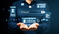Digital hiring job search interface with floating employment icons