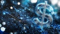 A digital hologram of a dollar sign with blue lines and data points against a white backdrop. Concept of virtual Royalty Free Stock Photo