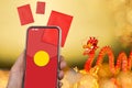 Digital Hongbao or red envelope are sending on cellphone