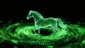 A digital horse composed of binary code emerges from a swirling green vortex symbolizing the intersection of technology and nature Royalty Free Stock Photo