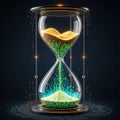 Digital Hourglass with Glowing Binary Code Sand in Futuristic Setting Royalty Free Stock Photo