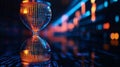 Digital hourglass symbolizing time and technology on abstract background vibrant colors and binary patterns evoke sense of Royalty Free Stock Photo