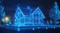 Digital house blueprint modeling smart home technology development Royalty Free Stock Photo