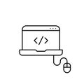 Digital HTML workspace. Coding, web development. Laptop with computer mouse. Pixel perfect, editable stroke Royalty Free Stock Photo