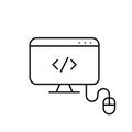 Digital HTML workspace. Coding, web development. Monitor with computer mouse. Pixel perfect, editable stroke Royalty Free Stock Photo