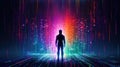 digital human bot on colorful binary code background AI generated Royalty Free Stock Photo