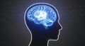 Digital Human Brain with Artificial Intelligence Concept in Blue Neon Style Royalty Free Stock Photo