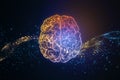 Digital human brain illustration on dark blue background, artificial intelligence and macine learning technology concept. 3D