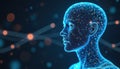 Digital human head abstract connection points. Futuristic AI brain processing information. Future tech network growth. Machine Royalty Free Stock Photo