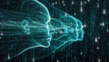Digital Human Heads with Binary Code Stream Representing Artificial Intelligence and Data Processing Royalty Free Stock Photo