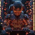 Digital humanoid cyber face. Stock idea for big data or cyber security. Chat GPT notion. Programmer developer writing Royalty Free Stock Photo