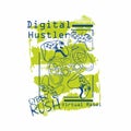 Digital Hustler virtual rebel cyber rush video game gap vector graphic tee Royalty Free Stock Photo