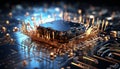 Digital A. I. chip of binary data closeup shot generative AI