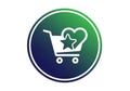 A digital icon features a shopping cart with a heart and star inside. The design is contained Royalty Free Stock Photo