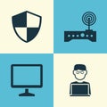 Digital Icons Set. Collection Of Desktop, Router, Programmer And Other Elements. Also Includes Symbols Such As Router Royalty Free Stock Photo