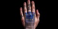 Digital ID Revolution Hand with Barcode tatoo in colors of European Union. Generative AI