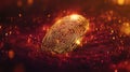 Digital identity authentication fingerprint glowing on sparkling dark red surface, a creative data authorization