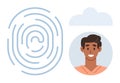 Biometric Authentication Concept with Fingerprint, Cloud Storage, and Smiling Person Royalty Free Stock Photo